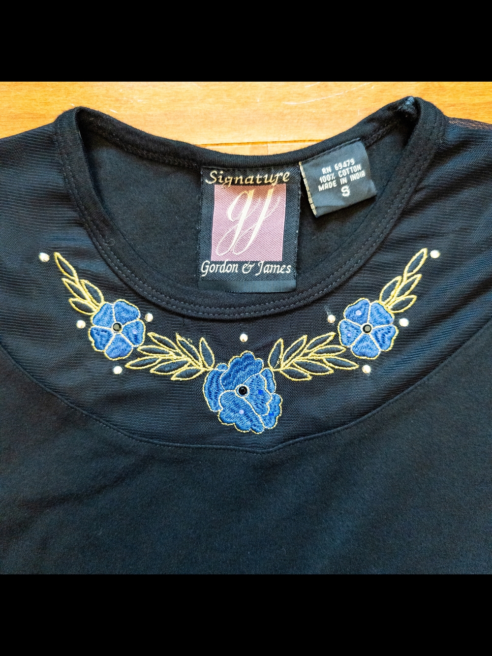 Western Glam Black Mesh Rhinestone Floral Embroidered Top Women’s Small
